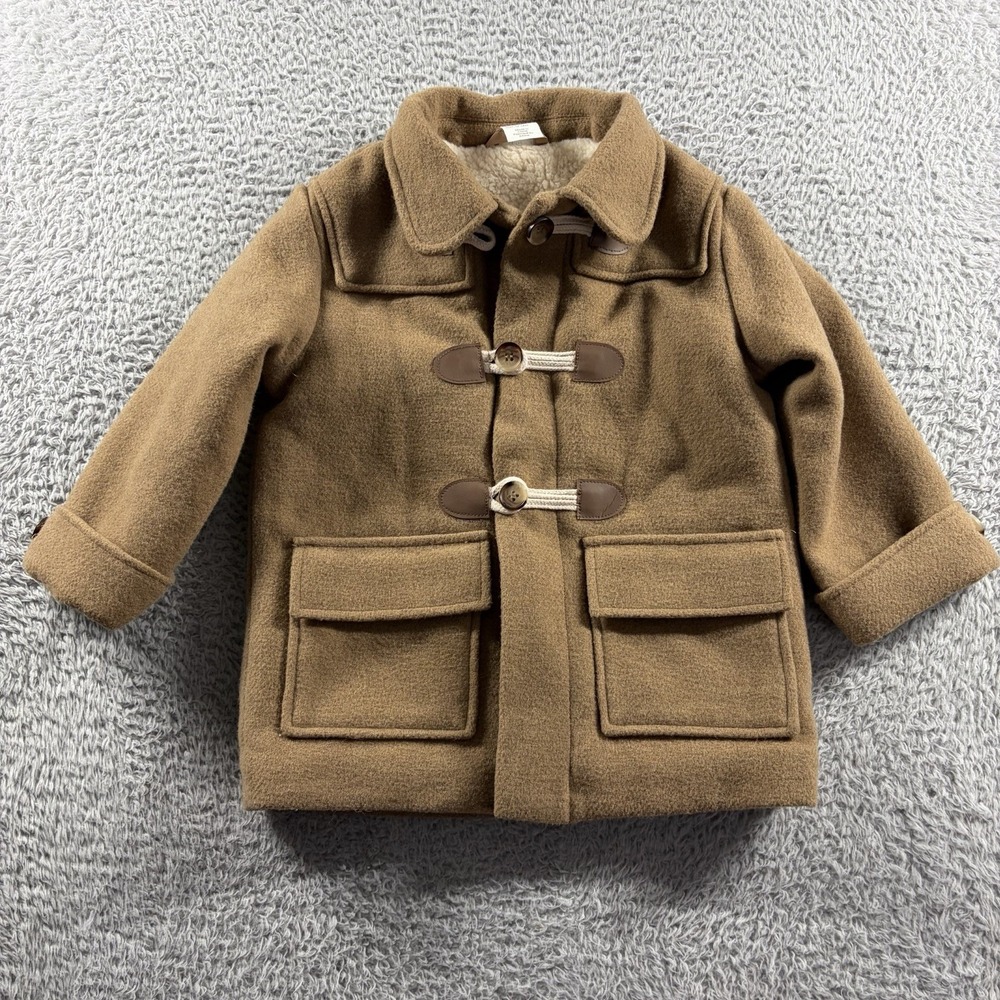 H&M Teddy Lined Duffle Coat 18M Toddler Pea Coat Brown Sherpa